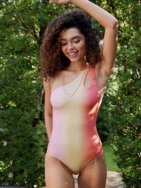 Aerie One Piece One Shoulder Swimsuit Gradient NEW